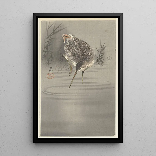 Bécassine i vattnet - Ohara Koson — inramlat konstverk på väggen