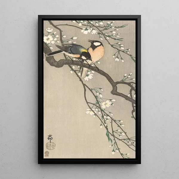 Mésanges sur branche de cerisier - Ohara Koson — inramlat konstverk på väggen