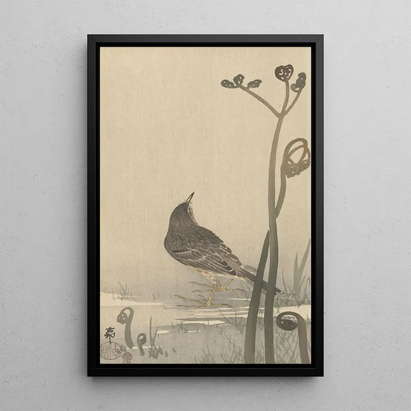 Siffleur d'eau - Ohara Koson — inramlat konstverk på väggen