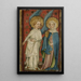 L'Ange et Marie-Madeleine au sépulcre - Maître ancien des portes de garde-robe d'Aix-la-Chapelle — inramlat konstverk på väggen