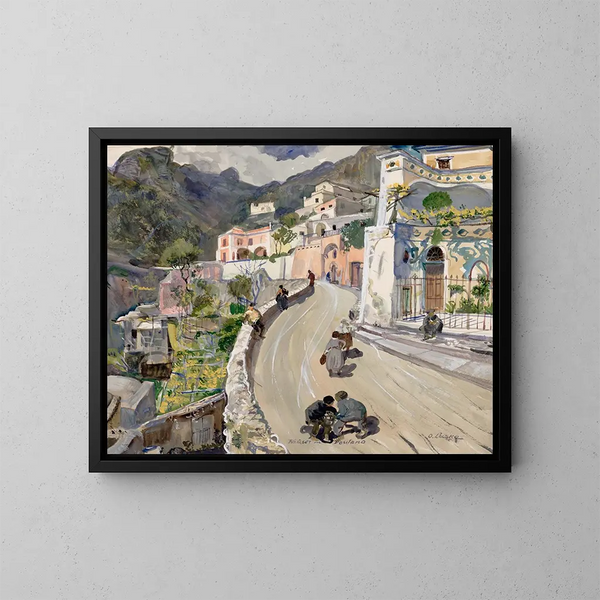 Vue de Positano - Oskar Laske — inramlat konstverk på väggen