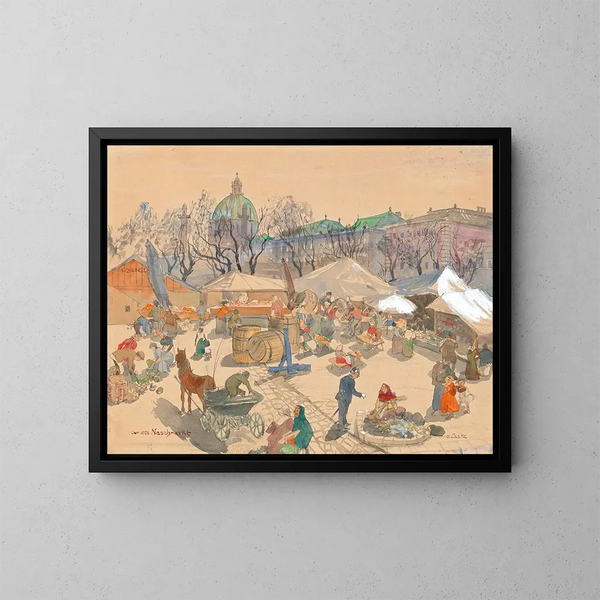 Le vieux Naschmarkt de Vienne - Oskar Laske — inramlat konstverk på väggen