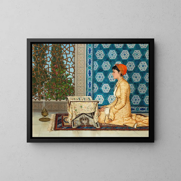 en ung kvinna som läser - Osman Hamdi Bey — inramlat konstverk på väggen
