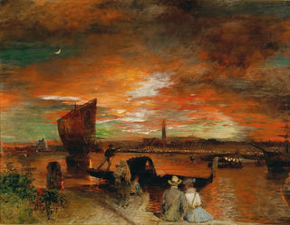 En scen vid skymningen i Venedig - Oswald Achenbach — vy av konstverket
