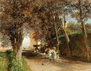 Eftermiddag i Villa Torlonia-parken i Frascati - Oswald Achenbach — vy av konstverket