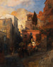 en gatsscen i en bergsby i Italien - Oswald Achenbach — vy av konstverket