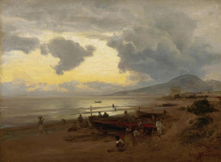 Solnedgång vid stranden - Oswald Achenbach — vy av konstverket