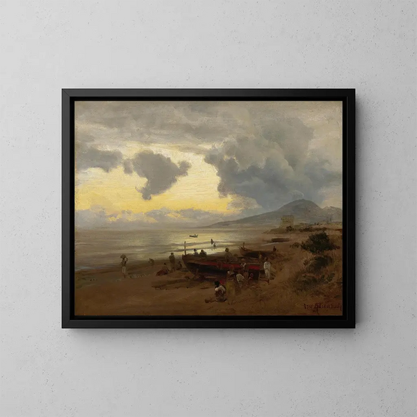Solnedgång vid stranden - Oswald Achenbach — inramlat konstverk på väggen