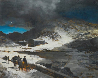 L'auberge du Grand Saint-Bernard dans les Alpes - Oswald Achenbach — vy av konstverket