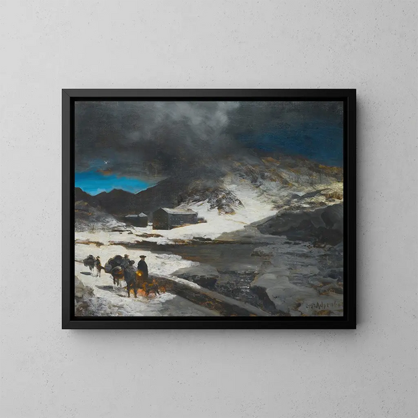 L'auberge du Grand Saint-Bernard dans les Alpes - Oswald Achenbach — inramlat konstverk på väggen