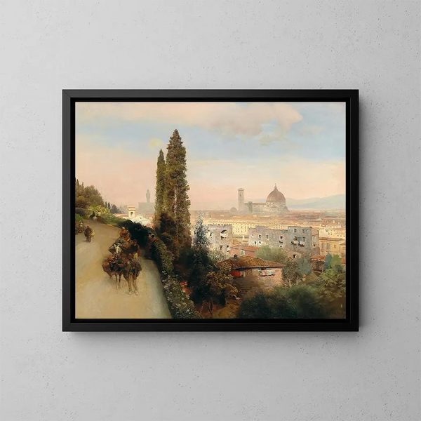 Vue de Florence - Oswald Achenbach — inramlat konstverk på väggen