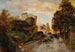 Rue de village au coucher du soleil - Oswald Achenbach — vy av konstverket
