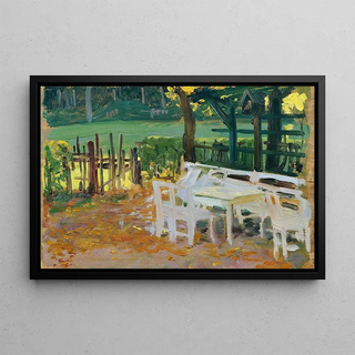 Otto Friedrich - Gartenwinkel vor Holzzaun und Wiese.webp