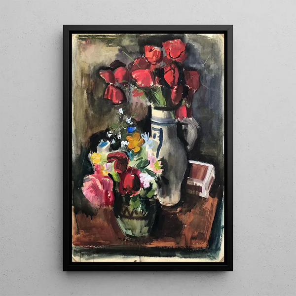 Bouquet de fleurs sur la table - Otto Geigenberger — inramlat konstverk på väggen