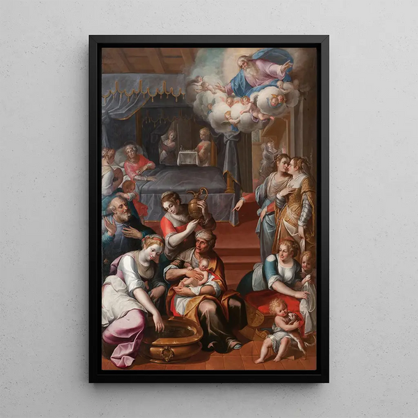 La Naissance de la Vierge - Paolo Camillo Landriani — inramlat konstverk på väggen