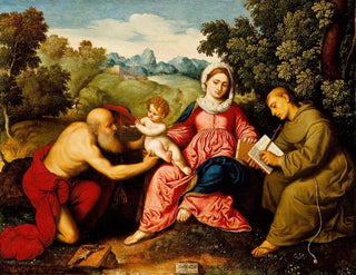 Paris Bordone - Madonna and Child with Saints Jerome and Francis.webp