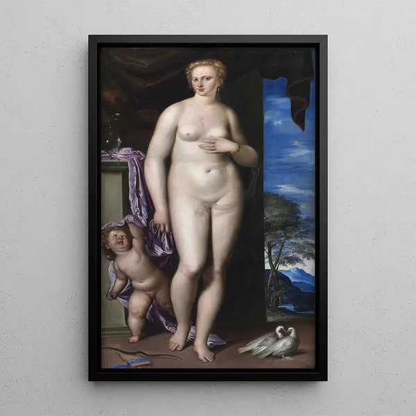 Venus och Cupido - Parrasio Micheli — inramlat konstverk på väggen