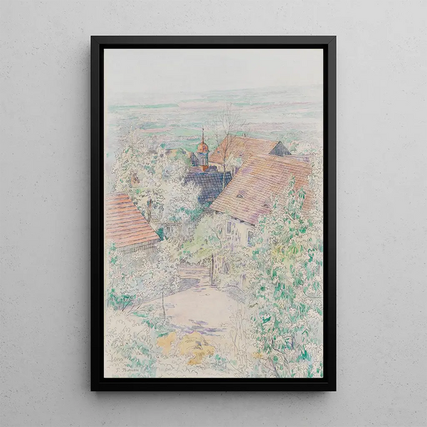 Vue de Homberg an der Efze sur arbres en fleurs - Paul Baum — inramlat konstverk på väggen
