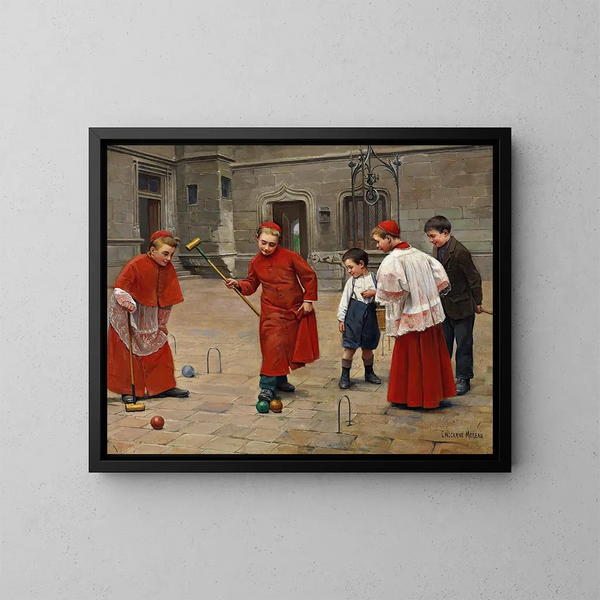 Jouer au croquet - Paul Charles Chocarne-Moreau — inramlat konstverk på väggen