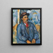man i blå skjorta - Paul Cézanne — inramlat konstverk på väggen