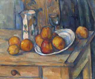 naturtavla med en mjölkkanna och frukt - Paul Cézanne — vy av konstverket