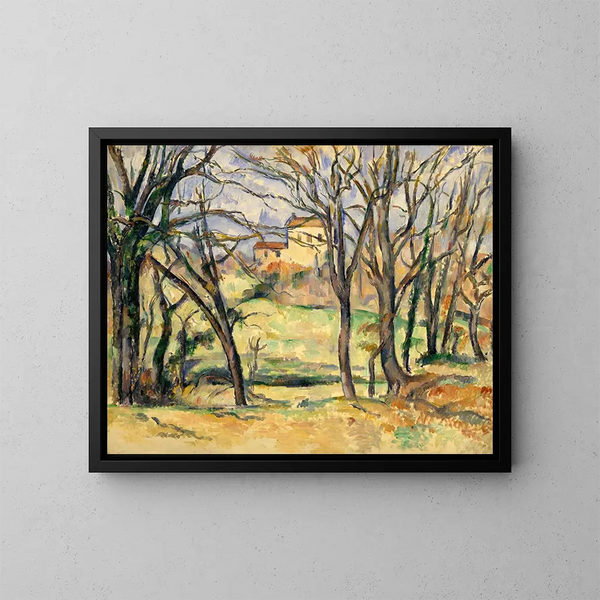 träd och hus nära Jas de Bouffan - Paul Cézanne — inramlat konstverk på väggen