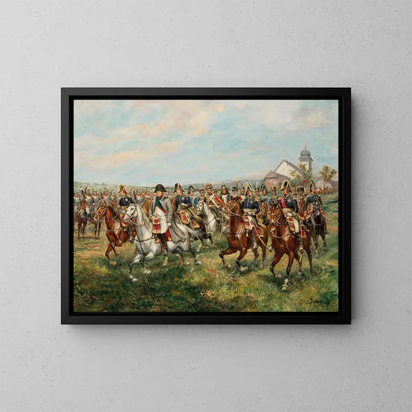 Napoléon Målning vid slaget vid Friedland den 14 juni 1807 - Paul Émile Léon Perboyre — inramlat konstverk på väggen