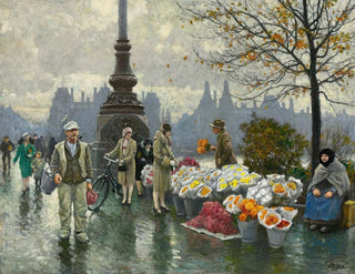 Vendeurs de fleurs au pont de la reine Louise à Copenhague - Paul Fischer — vy av konstverket