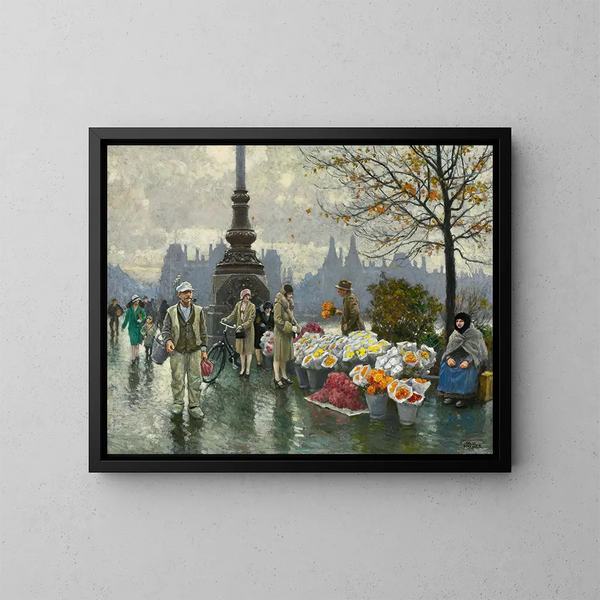 Vendeurs de fleurs au pont de la reine Louise à Copenhague - Paul Fischer — inramlat konstverk på väggen