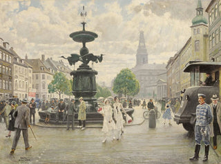 La place animée d'Amager à Copenhague - Paul Fischer — vy av konstverket