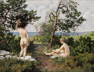två pelikaner i en skog nära kusten i Hornbæk - Paul Fischer — vy av konstverket