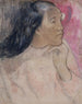 En tahitiansk kvinna med en blomma i håret - Paul Gauguin — vy av konstverket