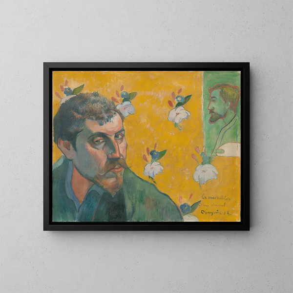 Självporträtt med porträtt av Bernard Les Misérables - Paul Gauguin — inramlat konstverk på väggen
