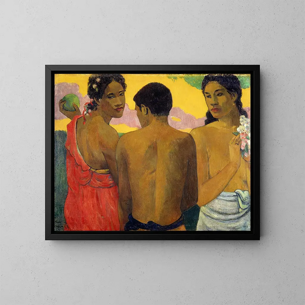 Tre tahitiska kvinnor - Paul Gauguin — inramlat konstverk på väggen