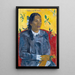en kvinna med en blomma - Paul Gauguin — inramlat konstverk på väggen