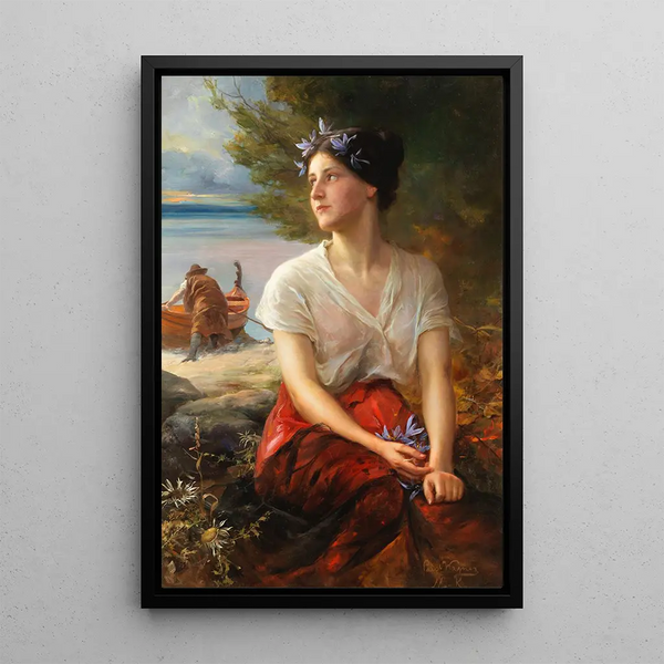 La jolie pêcheuse - Paul Hermann Wagner — inramlat konstverk på väggen
