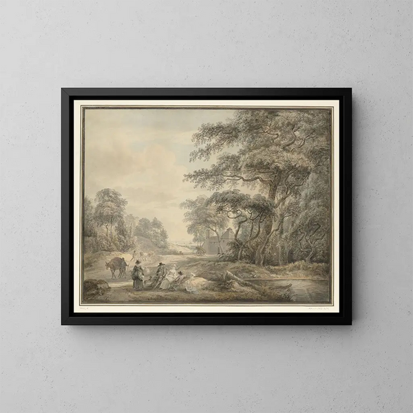 Voyageurs arrêtés dans un paysage boisé - Paul Sandby — inramlat konstverk på väggen