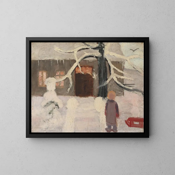 Pojke i snön - Paula Modersohn-Becker — inramlat konstverk på väggen