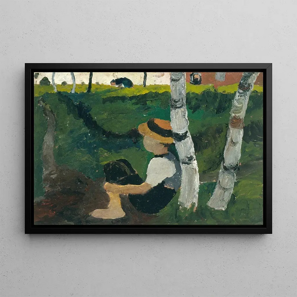 pojke på väg under björkar - Paula Modersohn-Becker — inramlat konstverk på väggen