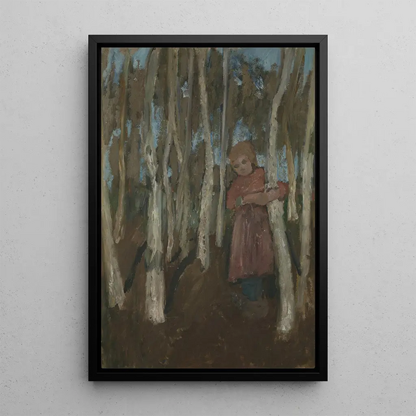 Flicka i en björkskog - Paula Modersohn-Becker — inramlat konstverk på väggen