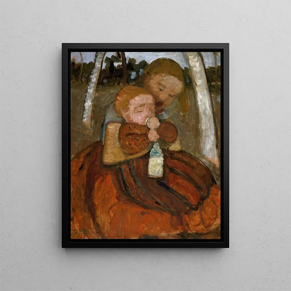 Paula ModersohnBecker - Girl with a Baby Among Birch Trees.webp