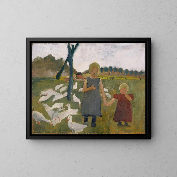 Barn med änder - Paula Modersohn-Becker — inramlat konstverk på väggen