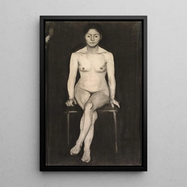 en naken kvinna sittande - Paula Modersohn-Becker — inramlat konstverk på väggen