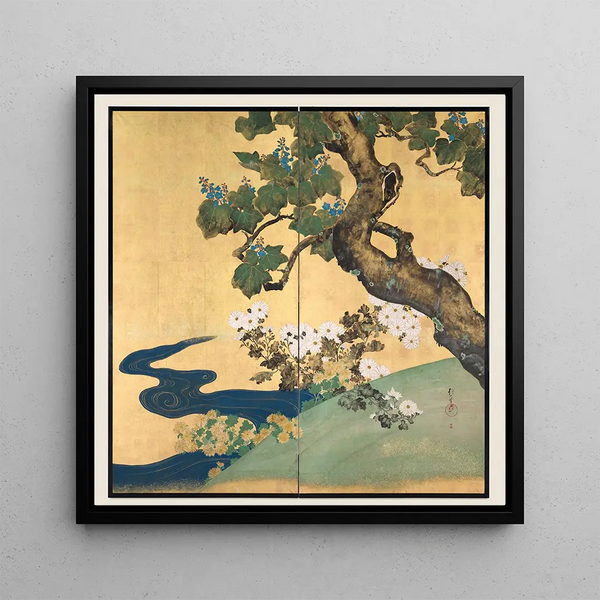 Paulownies et chrysanthèmes - Sakai Hoitsu