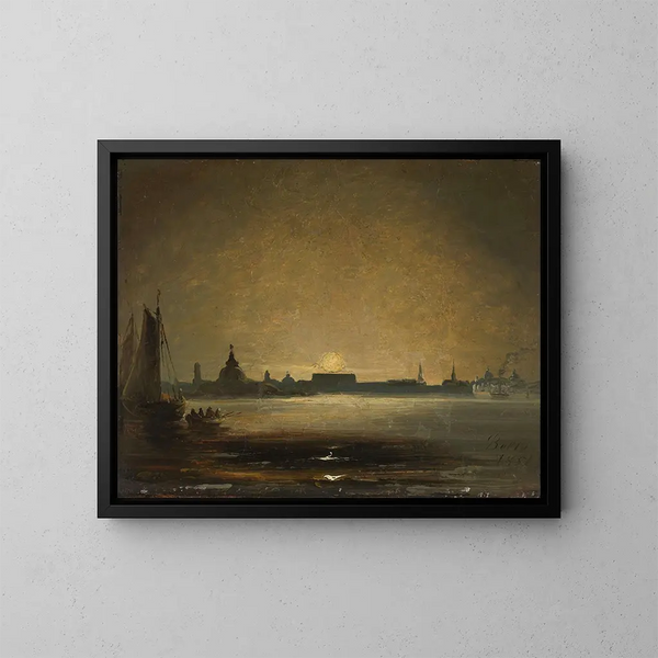 Dresde vid månsken - Peder Balke — inramlat konstverk på väggen