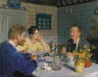 En frukost, konstnären, hans fru och författaren Otto Benzon - Peder Severin Krøyer — vy av konstverket
