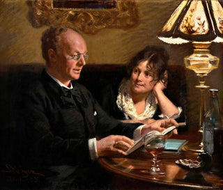 det dubbla porträttet av den kungliga skådespelaren Emil Poulsen (1842-1911) och hans fru Anna född Nser (1849-1934) - Peder Severin Krøyer — vy av konstverket