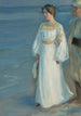 sommarkväll på Skagens strandporträtt av konstnärens maka - Peder Severin Krøyer — vy av konstverket