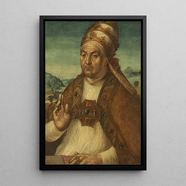 Porträtt av påven Sixtus IV della Rovere - Pedro Berruguete — inramlat konstverk på väggen