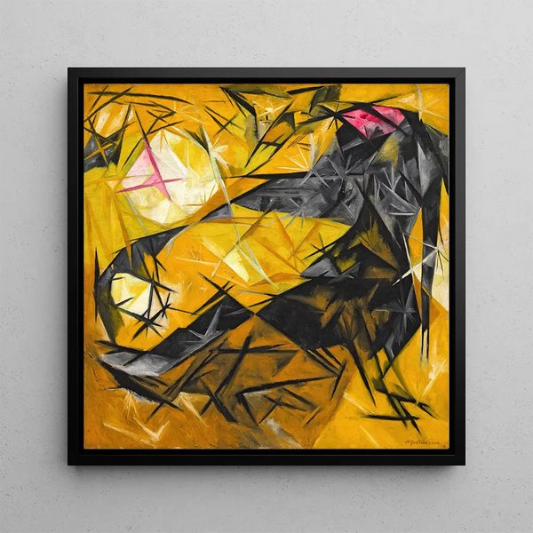 Perception rayiste des chats en rose, noir et jaune - Natalia Goncharova